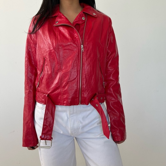 Red Faux Patent Leather Jacket - Medium - Picture 3 of 4